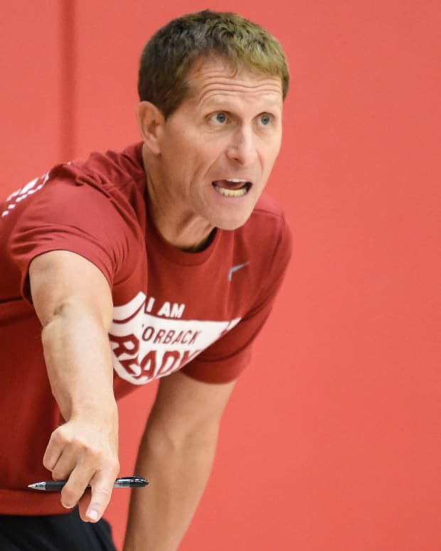 Razorbacks coach Eric Musselman directing Thursday's practice